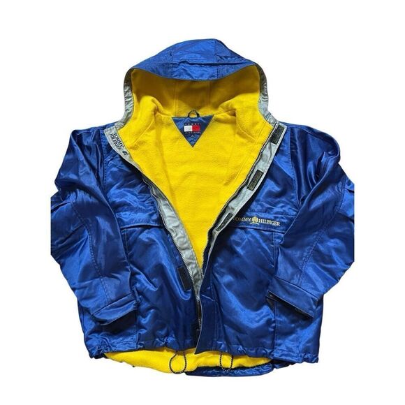 1990S OVERSIZED SHINY BLUE TOMMY HILFIGER PUFFY JACKET YELLOW LINING Men’s XL - Picture 12 of 15